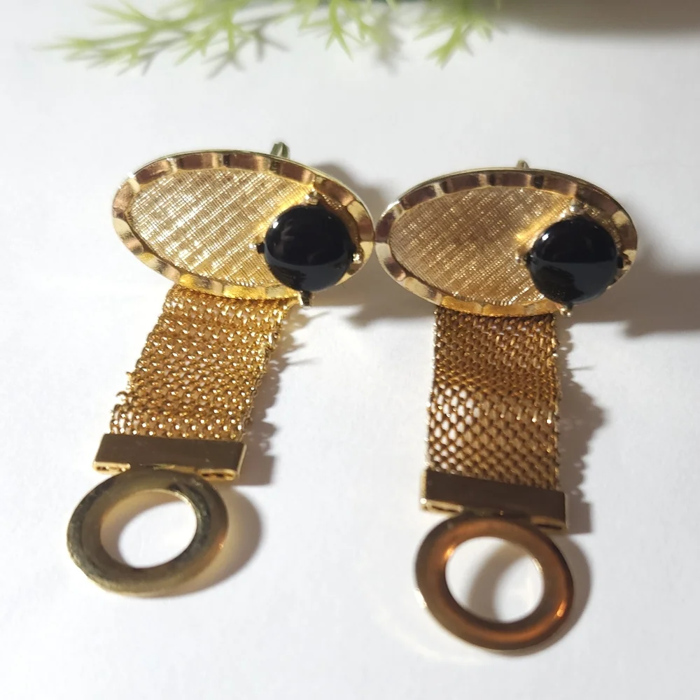 Vintage Di Gino Gold Plated Black Oynx Mesh Wrap Around Cuff Links High End 1950